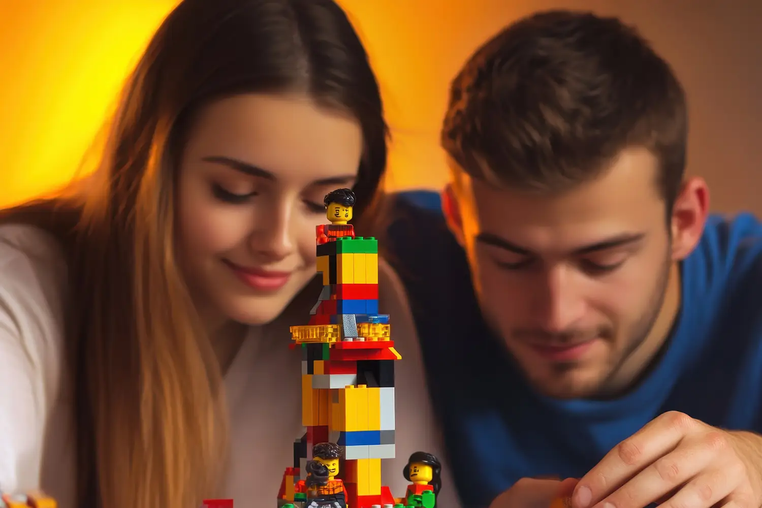 coppia che gioca con lego